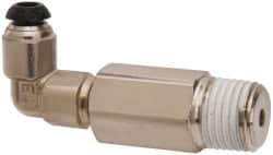 Parker - 6mm Outside Diam, 1/8-28 BSPT, Nickel Plated Brass Push-to-Connect Tube Male Elbow Long - 300 Max psi, Tube to Male Connection - Exact Tool & Supply
