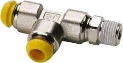 Parker - 6mm Outside Diam, 1/8-28 BSPT, Nickel Plated Brass Push-to-Connect Tube Male Run Tee - 300 Max psi, Tube to Male Connection - Exact Tool & Supply