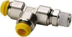 Parker - 6mm Outside Diam, 1/8-28 BSPT, Nickel Plated Brass Push-to-Connect Tube Male Run Tee - 300 Max psi, Tube to Male Connection - Exact Tool & Supply