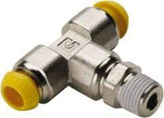 Parker - 4mm Outside Diam, 1/8-28 BSPT, Nickel Plated Brass Push-to-Connect Tube Male Branch Tee - 300 Max psi, Tube to Male Connection - Exact Tool & Supply
