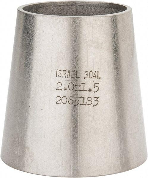 VNE - 2 x 1-1/2", Unpolished Style, Sanitary Stainless Steel Pipe Concentric Reducer - Butt Weld x Butt Weld Connection, Grade 304 - Exact Tool & Supply