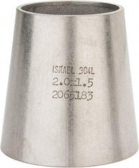 VNE - 2 x 1-1/2", Unpolished Style, Sanitary Stainless Steel Pipe Concentric Reducer - Butt Weld x Butt Weld Connection, Grade 304 - Exact Tool & Supply