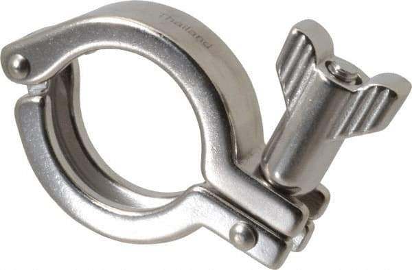 VNE - 1-1/2", Clamp Style, Sanitary Stainless Steel Pipe Double Hinged Clamp with Holed Wing Nut - Grade 304 - Exact Tool & Supply