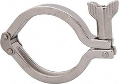 VNE - 2-1/2", Clamp Style, Sanitary Stainless Steel Pipe Double Hinged Clamp with Holed Wing Nut - Grade 304 - Exact Tool & Supply