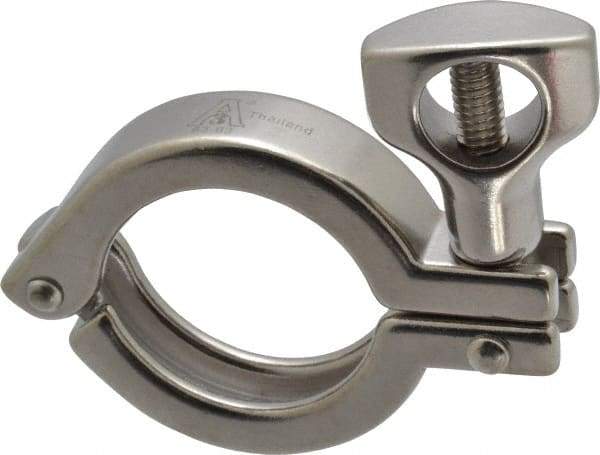 VNE - 1-1/2", Clamp Style, Sanitary Stainless Steel Pipe Clamp with Holed Wing Nut - Grade 304 - Exact Tool & Supply