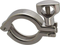 VNE - 1-1/2", Clamp Style, Sanitary Stainless Steel Pipe Clamp with Holed Wing Nut - Grade 304 - Exact Tool & Supply