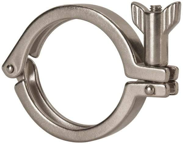 VNE - 2-1/2", Clamp Style, Sanitary Stainless Steel Pipe Clamp with Wing Nut - Grade 304 - Exact Tool & Supply
