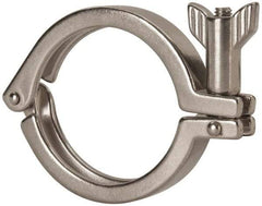 VNE - 2-1/2", Clamp Style, Sanitary Stainless Steel Pipe Clamp with Wing Nut - Grade 304 - Exact Tool & Supply