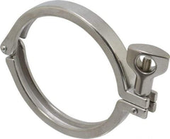 VNE - 4", Clamp Style, Sanitary Stainless Steel Pipe Clamp with Holed Wing Nut - Grade 304 - Exact Tool & Supply