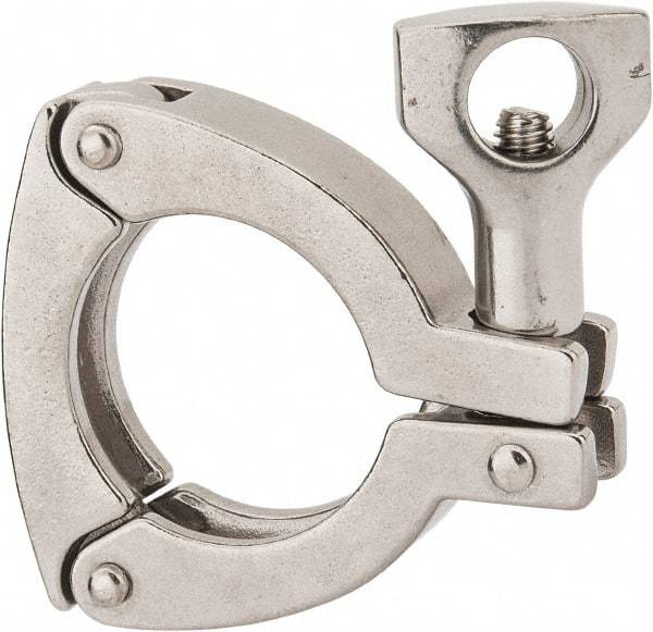 VNE - 1-1/2", Clamp Style, Sanitary Stainless Steel Pipe Three Piece Clamp with Holed Wing Nut - Grade 304 - Exact Tool & Supply