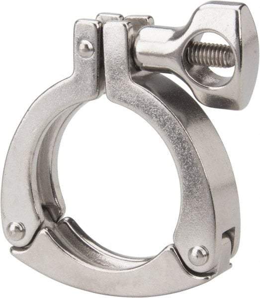 VNE - 2", Clamp Style, Sanitary Stainless Steel Pipe Three Piece Clamp with Holed Wing Nut - Grade 304 - Exact Tool & Supply