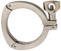 VNE - 3", Clamp Style, Sanitary Stainless Steel Pipe Three Piece Clamp with Holed Wing Nut - Grade 304 - Exact Tool & Supply