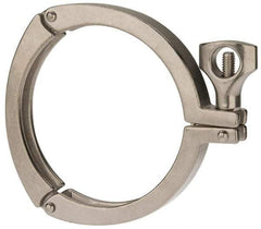 VNE - 4", Clamp Style, Sanitary Stainless Steel Pipe Three Piece Clamp with Holed Wing Nut - Grade 304 - Exact Tool & Supply