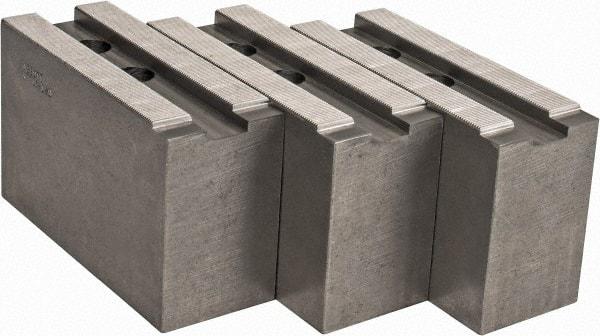 Abbott Workholding Products - 15 to 18" Chuck Capacity, 1.5mm x 60° Serrated Attachment, Square Soft Lathe Chuck Jaw - 3 Jaws, Steel, 1.6929" Btw Mount Hole Ctrs, 6-1/2" Long x 2-1/2" Wide x 4" High, 0.8661" Groove, 0.7874" & 20mm Fastener - Exact Tool & Supply