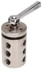 Made in USA - Flow Diverting Valves; Pipe Size: 1/4 (Inch); Type: 3-Way ; Style: 2-Stack ; Material: Stainless Steel ; Rotor Material: Stainless Steel ; Seal Material: Viton O-Ring Seal - Exact Tool & Supply