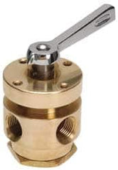 Made in USA - Flow Diverting Valves; Pipe Size: 1/8 (Inch); Type: 3-Way ; Style: No Stack ; Material: Brass ; Rotor Material: Stainless Steel ; Seal Material: Viton O-Ring Set - Exact Tool & Supply