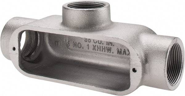 Cooper Crouse-Hinds - Form 5, T Body, 1-1/2" Trade, Rigid Malleable Iron Conduit Body - Oval, 9" OAL, 36 cc Capacity, Gray - Exact Tool & Supply