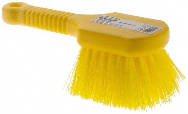 Rubbermaid - Synthetic Utility Scrub Brush - 8" OAL, Short Handle, Yellow, Plastic Block - Exact Tool & Supply