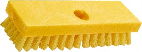 Rubbermaid - 1" Bristle Length, Polypropylene Scrub Brush - 8" OAL, Threaded Handle, Yellow, Plastic Block - Exact Tool & Supply