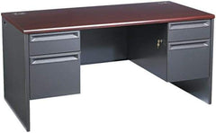 Hon - Woodgrain Laminate/Metal Double Pedestal Desk - 60" Wide x 30" Deep x 29" High, Mahogany/Charcoal - Exact Tool & Supply