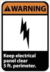 NMC - "Warning - Keep Electrical Panel Clear 5 Ft. Perimeter", 14" Long x 10" Wide, Rigid Plastic Safety Sign - Rectangle, 0.05" Thick, Use for Accident Prevention - Exact Tool & Supply