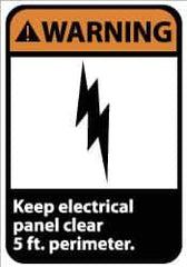 NMC - "Warning - Keep Electrical Panel Clear 5 Ft. Perimeter", 14" Long x 10" Wide, Pressure-Sensitive Vinyl Safety Sign - Rectangle, 0.004" Thick, Use for Accident Prevention - Exact Tool & Supply