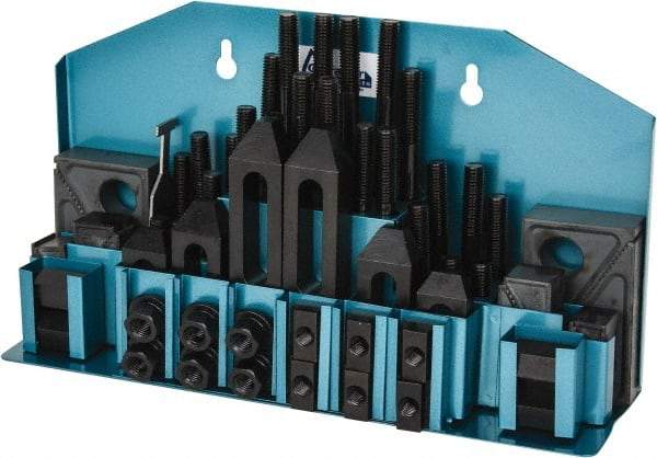 Gibraltar - 52 Piece Fixturing Step Block & Clamp Set with 25mm Step Block, 12mm T-Slot, M10x1.5 Stud Thread - 19mm Nut Width, 80, 110, 125, 150, 175 & 200mm Stud Lengths - Exact Tool & Supply
