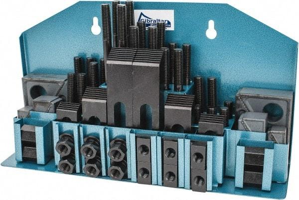 Gibraltar - 52 Piece Fixturing Step Block & Clamp Set with 25mm Step Block, 16mm T-Slot, M12x1.75 Stud Thread - 25mm Nut Width, 80, 110, 125, 150, 175 & 200mm Stud Lengths - Exact Tool & Supply