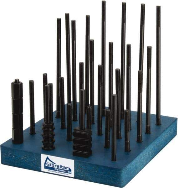 Gibraltar - 38 Piece, 5/16-18 Stud, 3/8" T Slot, T Nut & Stud Kit - 5/8" T-Slot Nut Width, 3, 4, 5, 6, 7, 8" Stud Lengths - Exact Tool & Supply