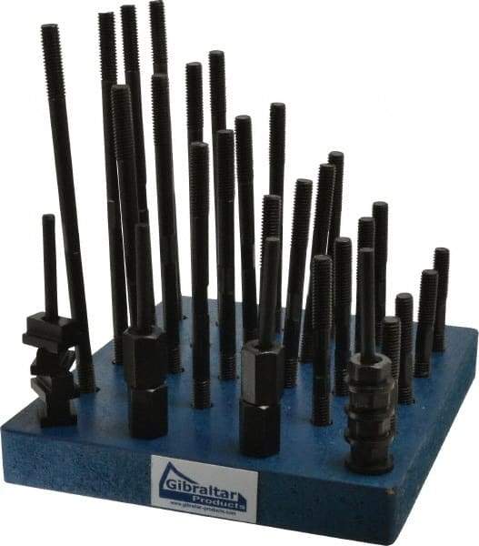 Gibraltar - 38 Piece, 3/8-16 Stud, 7/16" T Slot, T Nut & Stud Kit - 11/16" T-Slot Nut Width, 3, 4, 5, 6, 7, 8" Stud Lengths - Exact Tool & Supply
