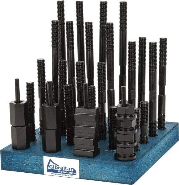 Gibraltar - 38 Piece, 1/2-13 Stud, 9/16" T Slot, T Nut & Stud Kit - 7/8" T-Slot Nut Width, 3, 4, 5, 6, 7, 8" Stud Lengths - Exact Tool & Supply