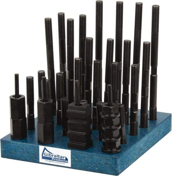Gibraltar - 38 Piece, 1/2-13 Stud, 5/8" T Slot, T Nut & Stud Kit - 1" T-Slot Nut Width, 3, 4, 5, 6, 7, 8" Stud Lengths - Exact Tool & Supply