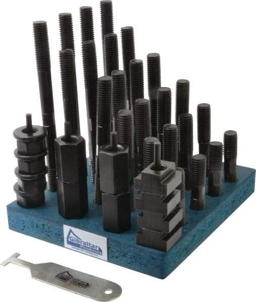 Gibraltar - 38 Piece, 5/8-11 Stud, 3/4" T Slot, T Nut & Stud Kit - 1-1/4" T-Slot Nut Width, 3, 4, 5, 6, 7, 8" Stud Lengths - Exact Tool & Supply