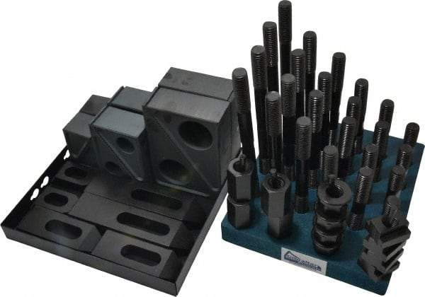 Gibraltar - 50 Piece Fixturing Step Block & Clamp Set with 1-1/2" Step Block, 11/16" T-Slot, 5/8-11 Stud Thread - 1-1/8" Nut Width, 3, 4, 5, 6, 7 & 8" Stud Lengths - Exact Tool & Supply
