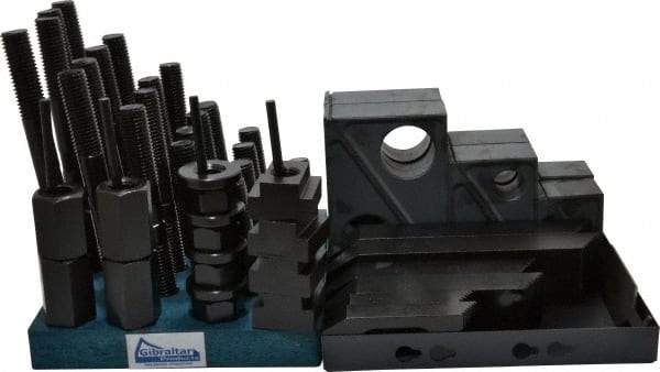 Gibraltar - 50 Piece Fixturing Step Block & Clamp Set with 1-1/2" Step Block, 1" T-Slot, 3/4-10 Stud Thread - 1-5/8" Nut Width, 3, 4, 5, 6, 7 & 8" Stud Lengths - Exact Tool & Supply