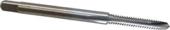 Made in USA - #4-40 UNC, 2 Flute, Chrome Finish, High Speed Steel Spiral Point Tap - Plug Chamfer, Right Hand Thread, 1-7/8" OAL, 9/16" Thread Length, 0.141" Shank Diam, 2B/3B Class of Fit - Exact Tool & Supply