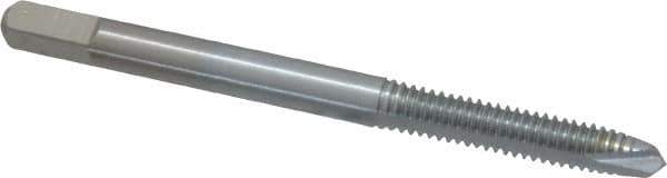 Made in USA - #8-32 UNC, 2 Flute, Chrome Finish, High Speed Steel Spiral Point Tap - Plug Chamfer, Right Hand Thread, 2-1/8" OAL, 3/4" Thread Length, 0.168" Shank Diam, 2B Class of Fit - Exact Tool & Supply