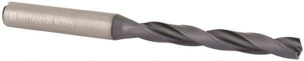 Kennametal - 6.1mm 140° Solid Carbide Jobber Drill - TiAlN Finish, Right Hand Cut, Spiral Flute, Straight Shank, 91mm OAL, Standard Point - Exact Tool & Supply