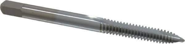 Made in USA - #10-24 UNC, 2 Flute, Chrome Finish, High Speed Steel Spiral Point Tap - Plug Chamfer, Right Hand Thread, 2-3/8" OAL, 7/8" Thread Length, 0.194" Shank Diam, 2B/3B Class of Fit - Exact Tool & Supply