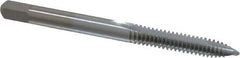 Made in USA - #10-24 UNC, 2 Flute, Chrome Finish, High Speed Steel Spiral Point Tap - Plug Chamfer, Right Hand Thread, 2-3/8" OAL, 7/8" Thread Length, 0.194" Shank Diam, 2B/3B Class of Fit - Exact Tool & Supply