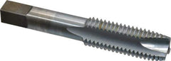 Made in USA - 3/4-10 UNC, 3 Flute, Chrome Finish, High Speed Steel Spiral Point Tap - Plug Chamfer, Right Hand Thread, 4-1/4" OAL, 2" Thread Length, 0.59" Shank Diam - Exact Tool & Supply
