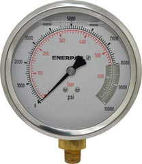 Enerpac - 0 to 10,000 psi Pressure Rating, 1/4 NPTF Gauge Connection, Hydraulic Pressure Liquid Filled Gage - 4" Face Diam - Exact Tool & Supply
