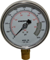 Enerpac - 0 to 10,000 psi Pressure Rating, 1/2 NPTF Gauge Connection, Hydraulic Pressure Dry Gage - 4" Face Diam - Exact Tool & Supply