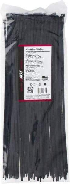 Made in USA - 14-1/4" Long Black Nylon Standard Cable Tie - 50 Lb Tensile Strength, 1.32mm Thick, 101.6mm Max Bundle Diam - Exact Tool & Supply