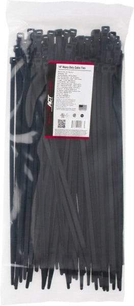 Made in USA - 15.093" Long Black Nylon Standard Cable Tie - 120 Lb Tensile Strength, 1.93mm Thick, 103.19mm Max Bundle Diam - Exact Tool & Supply