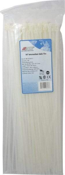 Made in USA - 14-1/4" Long Natural (Color) Nylon Standard Cable Tie - 40 Lb Tensile Strength, 1.37mm Thick, 101.6mm Max Bundle Diam - Exact Tool & Supply