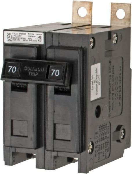 Eaton Cutler-Hammer - 70 Amp, 120/240 VAC, 24 VDC, 48 VDC, 80 VDC, 2 Pole, Bolt On Miniature Circuit Breaker - Thermal Magnetic Trip, 8-1/0 AWG, 2-3/8 Inch Deep x 2-15/16 Inch High x 2 Inch Wide - Exact Tool & Supply