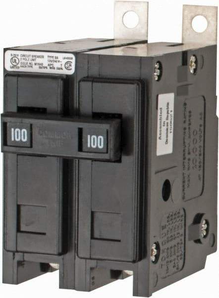 Eaton Cutler-Hammer - 100 Amp, 120/240 VAC, 24 VDC, 48 VDC, 80 VDC, 2 Pole, Bolt On Miniature Circuit Breaker - Thermal Magnetic Trip, 8-1/0 AWG, 2-3/8 Inch Deep x 2-15/16 Inch High x 2 Inch Wide - Exact Tool & Supply