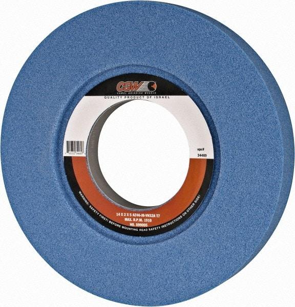 Camel Grinding Wheels - 14" Diam x 5" Hole x 2" Thick, J Hardness, 46 Grit Surface Grinding Wheel - Aluminum Oxide, Type 7, Coarse Grade, 1,910 Max RPM, Vitrified Bond, Two-Side Recess - Exact Tool & Supply
