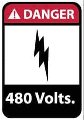 NMC - "Danger - 480 Volts", 14" Long x 10" Wide, Pressure-Sensitive Vinyl Safety Sign - Rectangle, 0.004" Thick, Use for Accident Prevention - Exact Tool & Supply